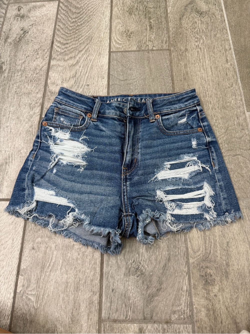 American Eagle Outfitters Ripped Dark Blue Denim Shorts